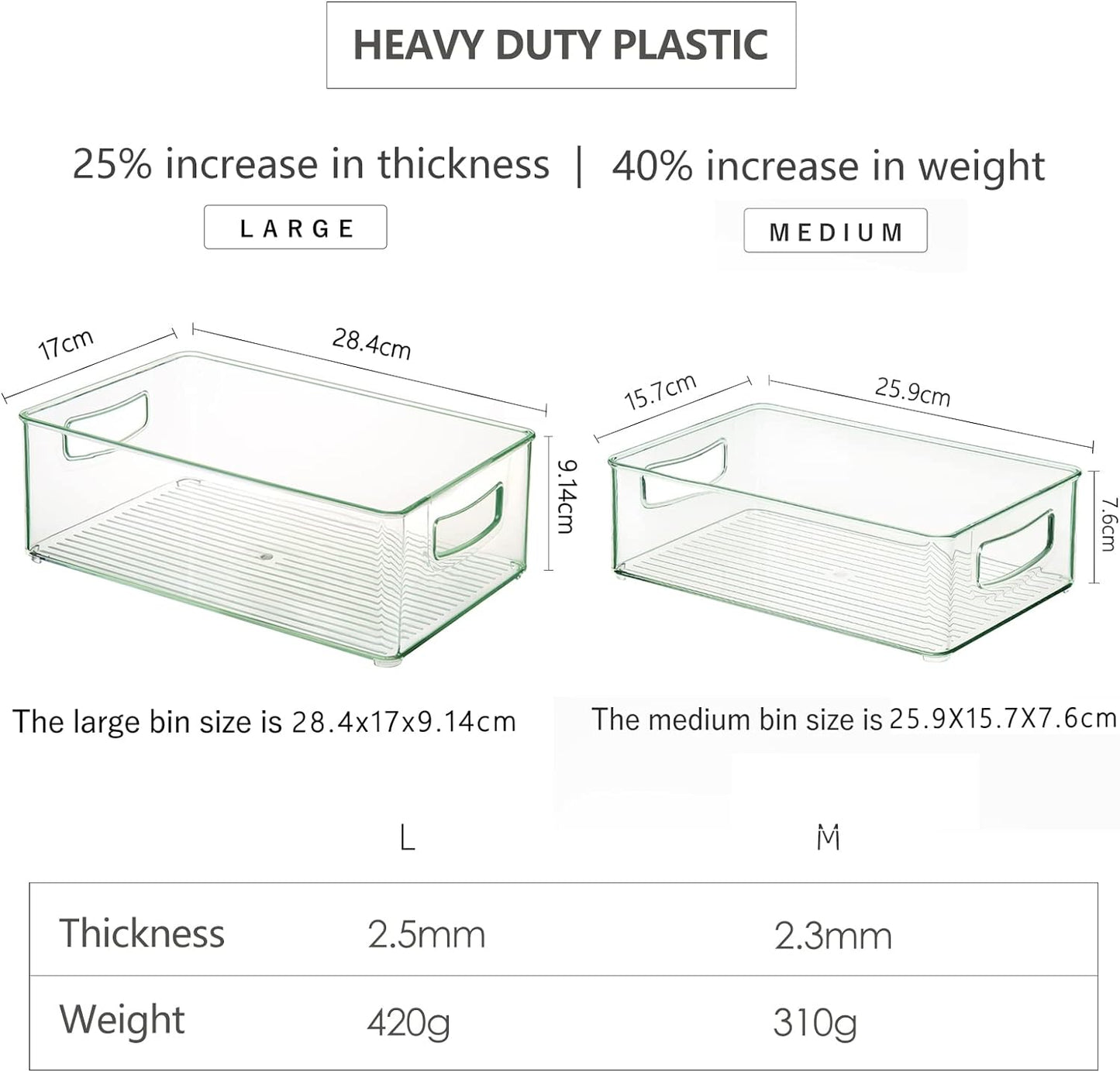 Hudgan 8 PACK Clear Stackable Storage Bins, Straight Sides Plastic Organizer Bins for Kitchen and Pantry Organization, 4 Large and 4 Medium Sizes Refrigerator Fridge Organizers and Storage