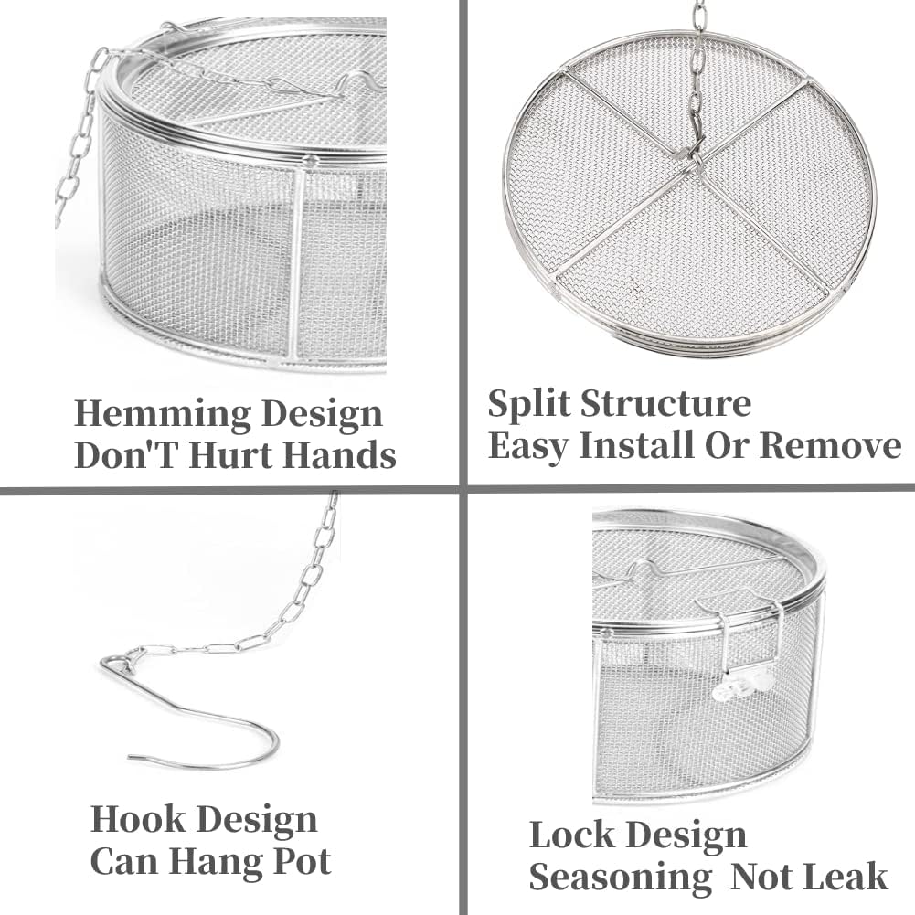 Seasoning Strainer, Large Capacity Stainless Steel Tea Mesh Tea Infuser Strainer with Extended Chain Hook for Brew Loose Leaf Tea and Seasonings, Sliver 5.52 x 3.94