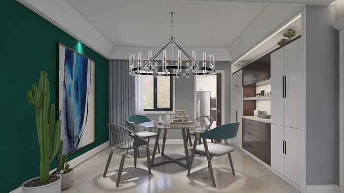 20-Lights Black Wagon Wheel Chandelier Modern Farmhouse with Glass Shade, 60 Inch Large Round Industrial High Ceilings Pendant Lighting Fixture for Dining Living Room, Kitchen Island, Foyer