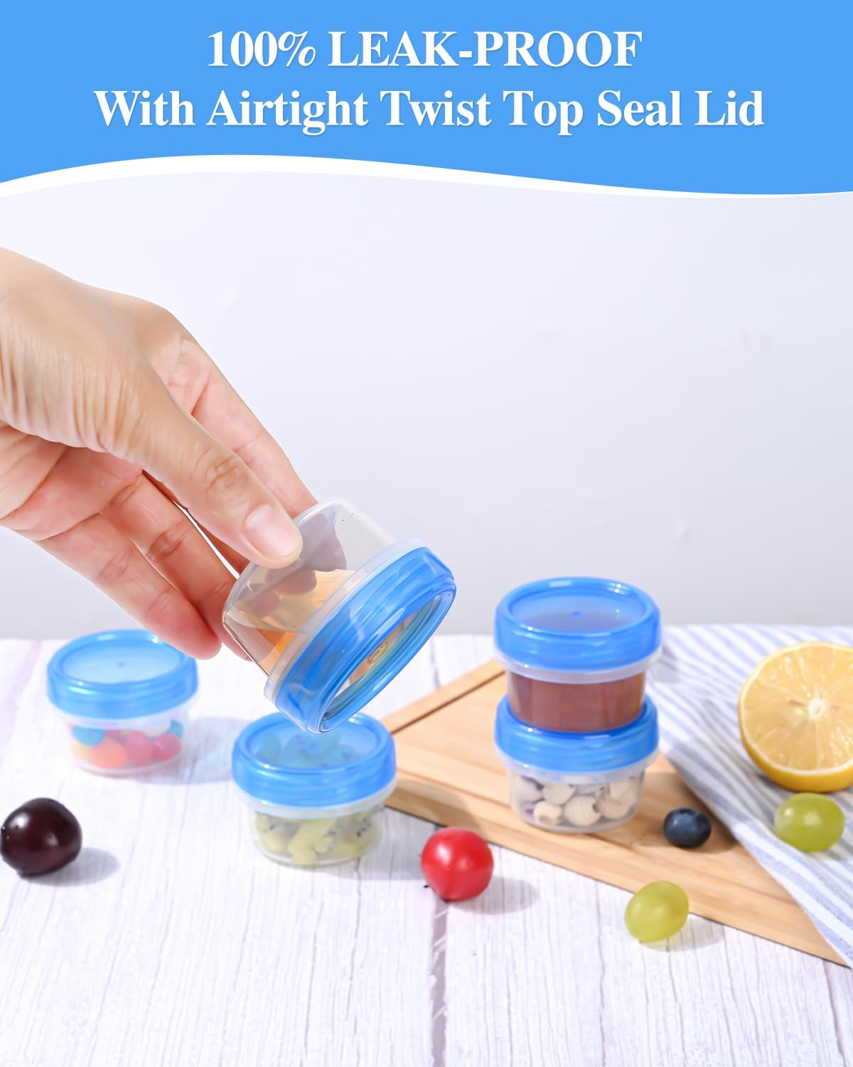 Salad Dressing Containers, [8 Pack*2 oz] Reusable Easy to Open Dressing, Condiment, Sauce, Dip Containers to Go With Leak-Proof Twist Top Lids, Bpa Free, Safe For Microwave, Freezer, Dishwasher