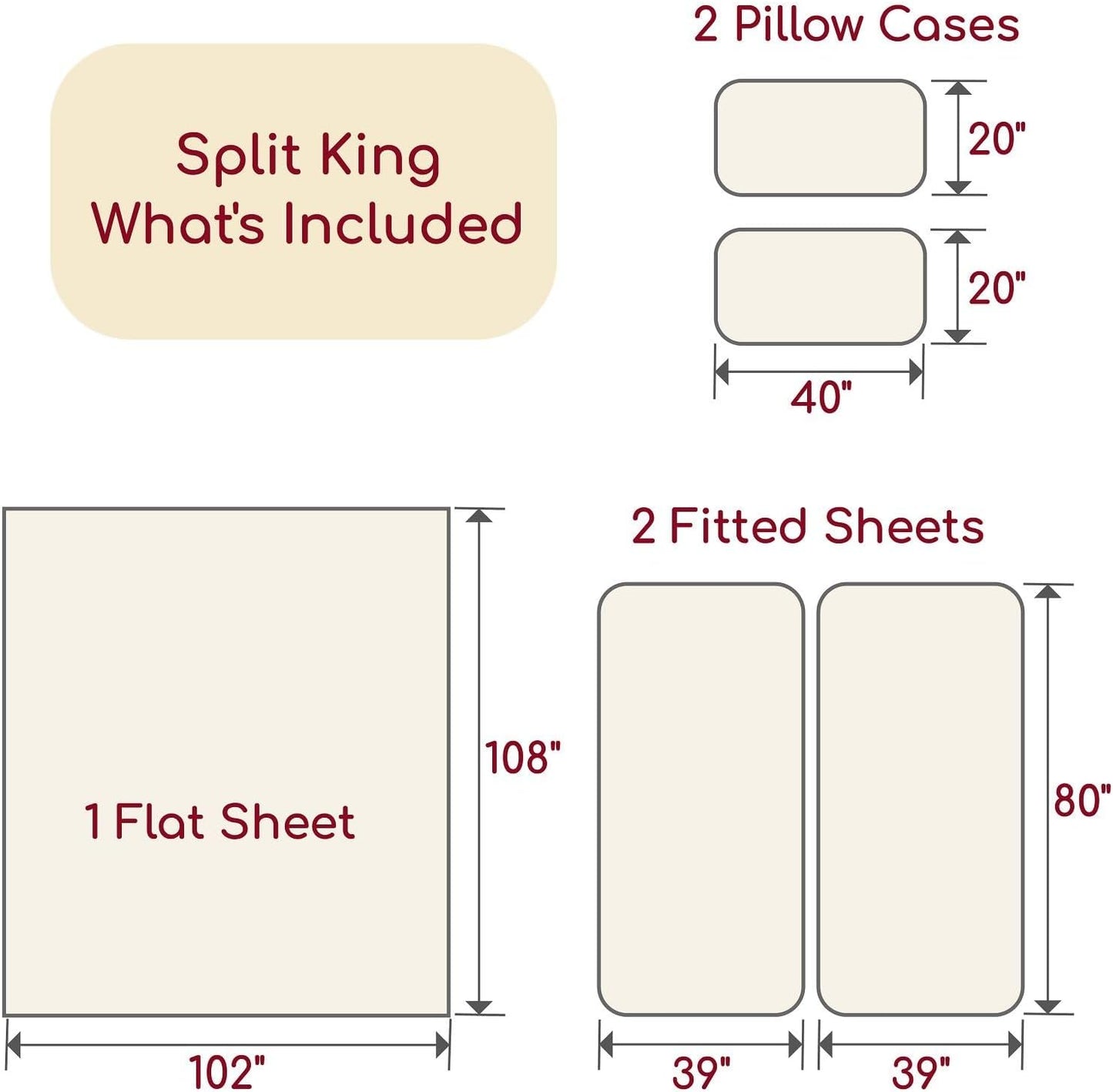 Mellanni Split King Sheets Set - 5 PC Iconic Collection Bedding - Hotel Luxury, Extra Soft, Cooling Bed Sheets - Wrinkle, Fade, Stain Resistant (Split King, Brown)