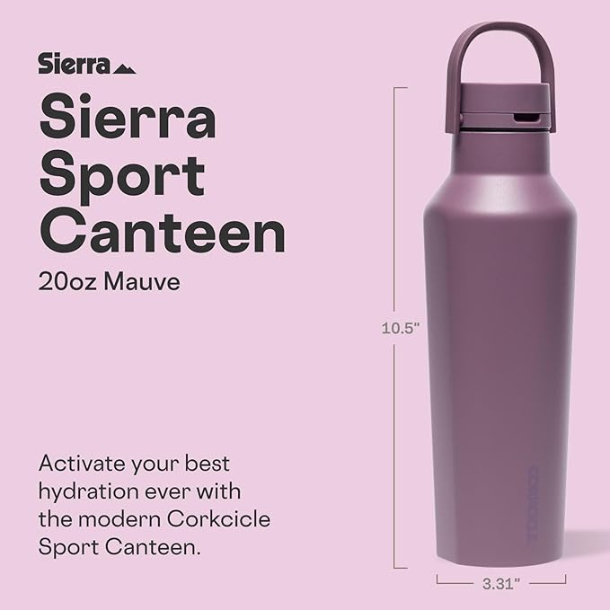 Corkcicle Classic Sport Canteen Insulated Water Bottle - Keeps Beverages Cold 25 Hours - Triple Insulated - Summer Drinkware Gift - Keeps Drinks Ice Cold - Leak-Proof Cap - 20 oz - Mauve