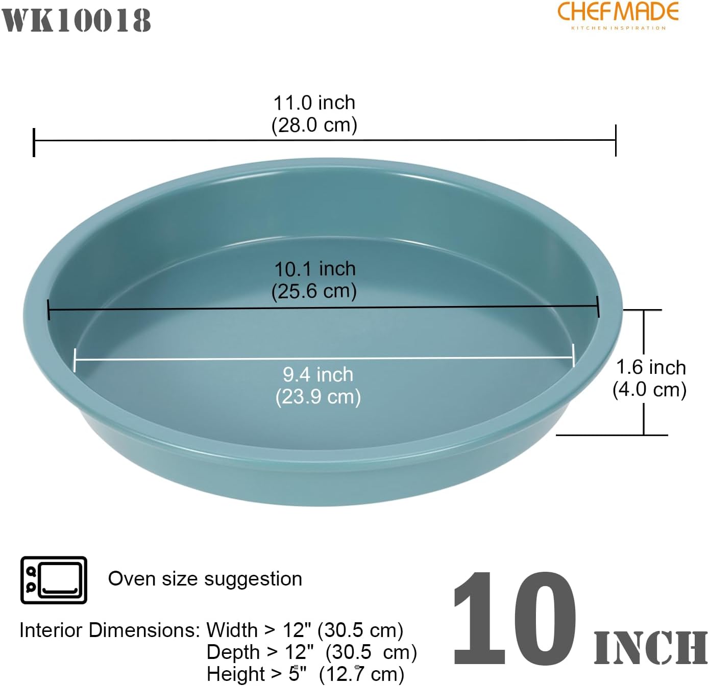 CHEFMADE Round Cake Pan, 10-Inch Non-Stick Pizza Pan and Pie Bakeware for Oven Baking (Green)