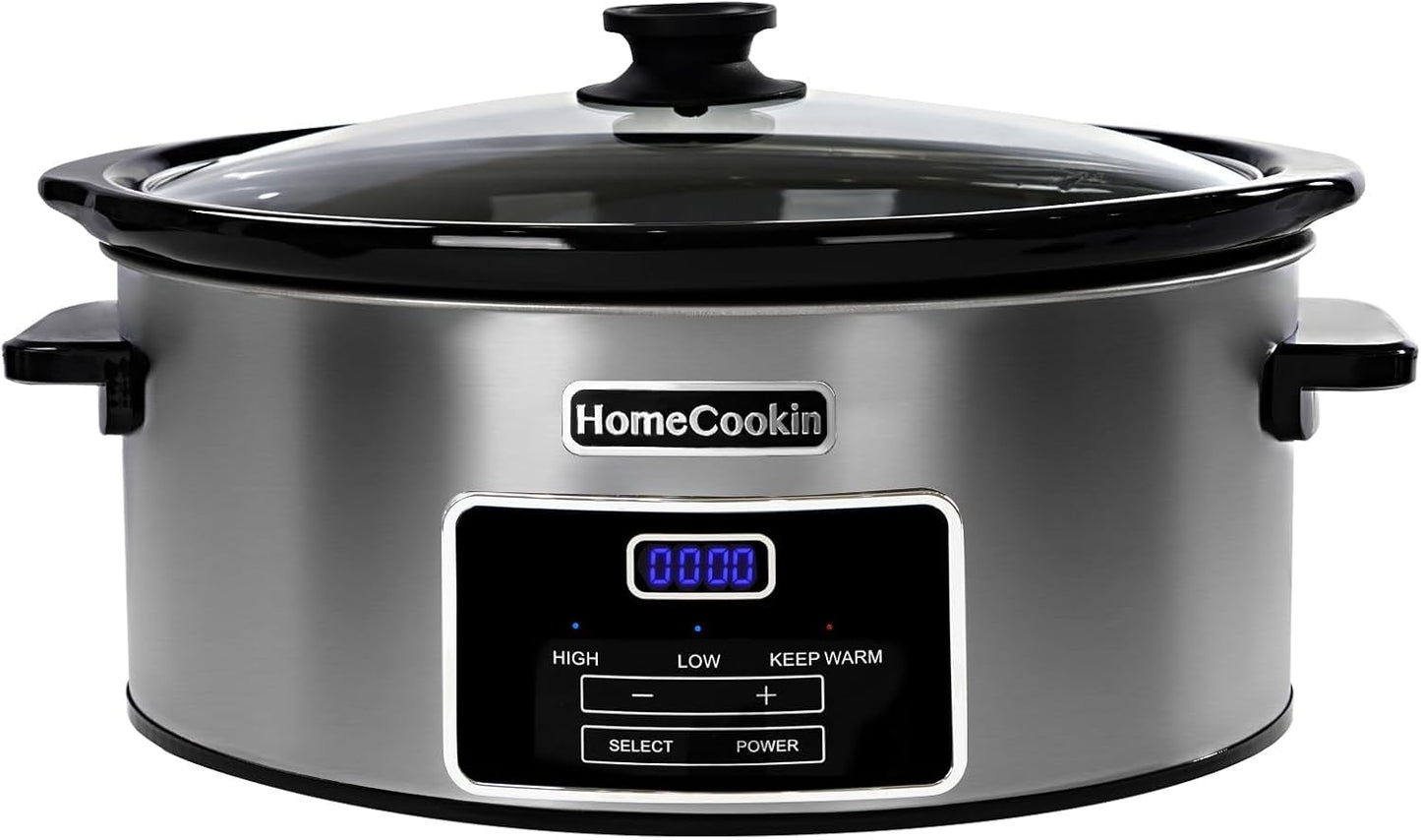 HOMECOOKIN 7-Quart Programmable Slow Cooker with Keep Warm Setting, Digital Timer - Perfect Kitchen Small Appliance for Family Dinners - Large Enough to Serve 8+ People