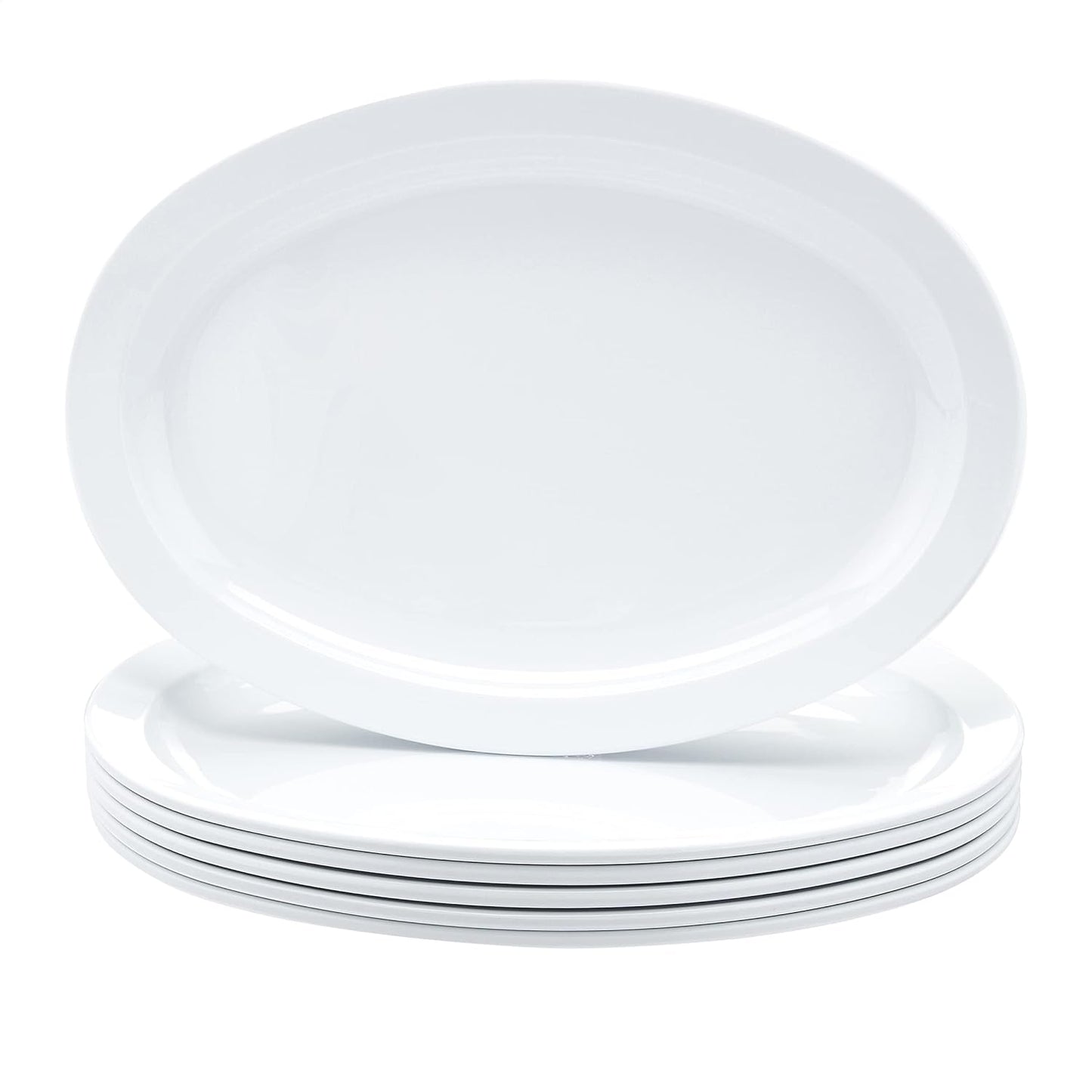 Amazon Basics Melamine (Plastic )Oval Platter Narrow Rim, 6 Piece Set, 13 in x 9.75 in, White (Previously AmazonCommercial brand)