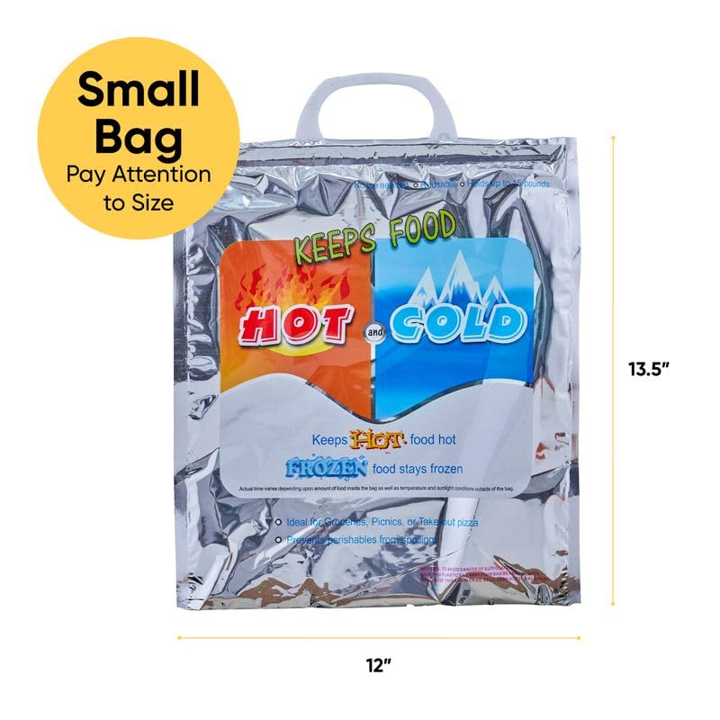 Superio Hot and Cold Insulated Bags for Food Delivery, Grocery Shopping Bags, Food Storage for Hot and Frozen Food for Travel, Disposable Cooler Bag, Reinforced Thermal Lunch Bag (8, 12"x13.5")