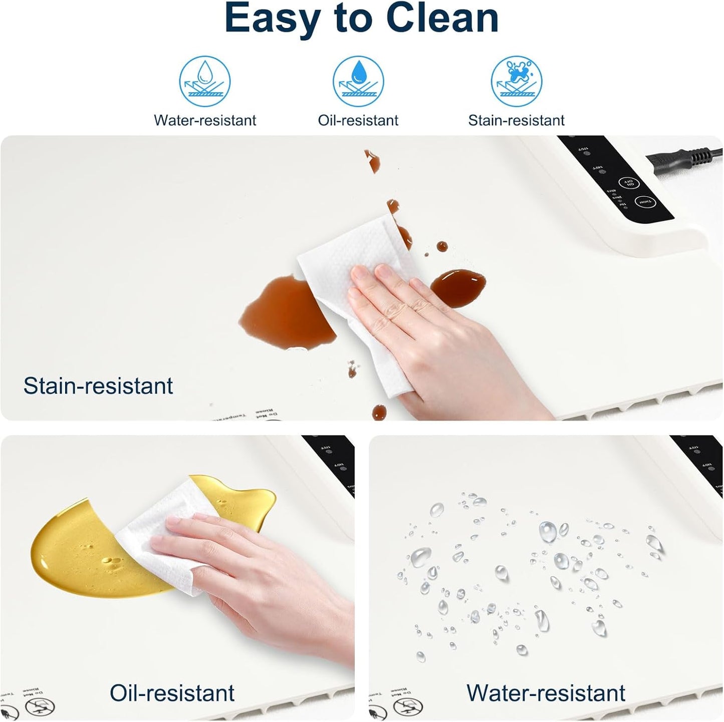 Warming Mat for Food, Full Surface Heating Electric Warming Tray for Food, 3-Temperature Settings Portable Food Warming Mat, Auto Shut-Off Rollable Warming Trays for Buffets Party, Gatherings White