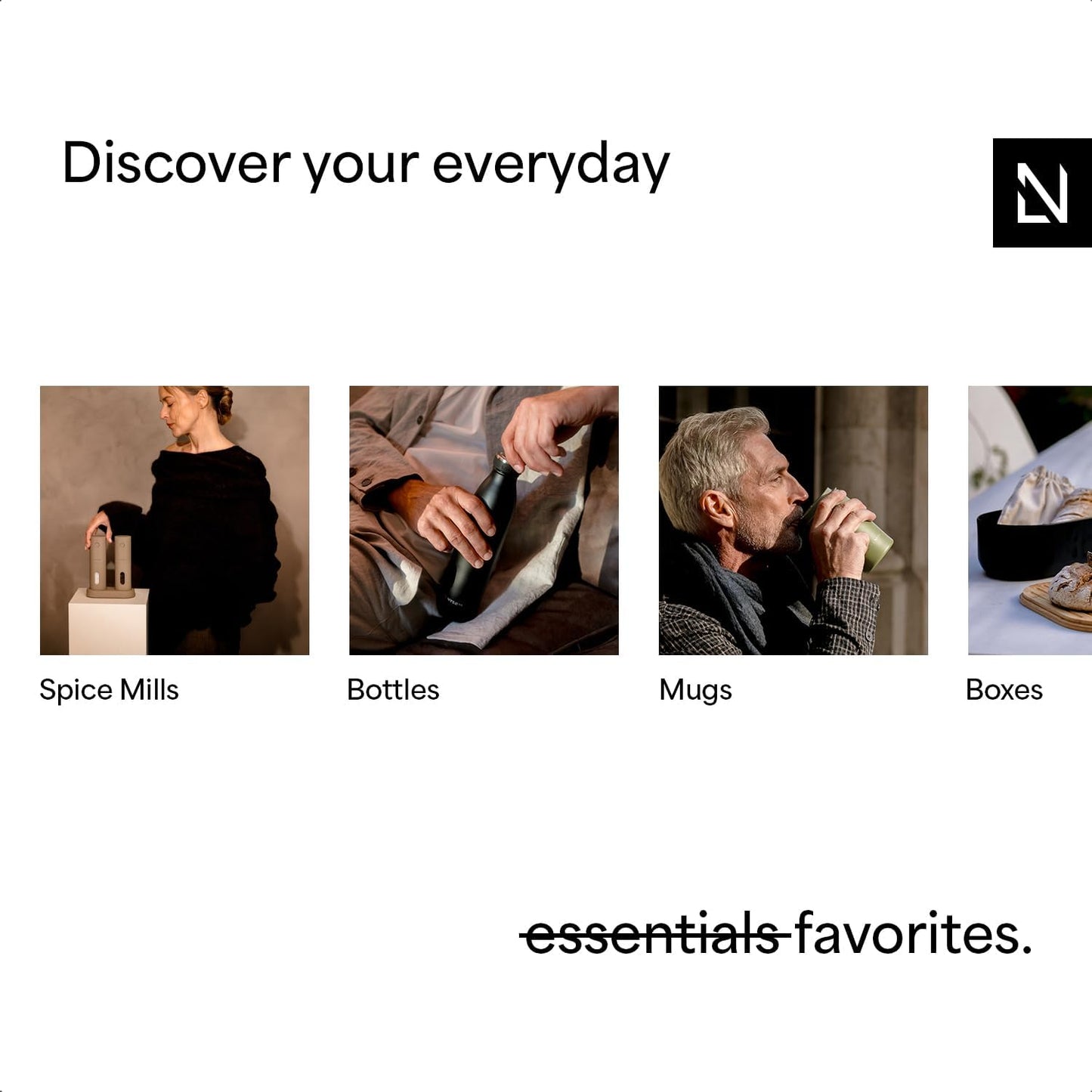 LARS NYSØM Bread Box I Metal Box with linen bag for long lasting freshness I Bread Bin with bamboo lid usable as cutting board I 13.4x7.3x5.3In (Ash Gray)