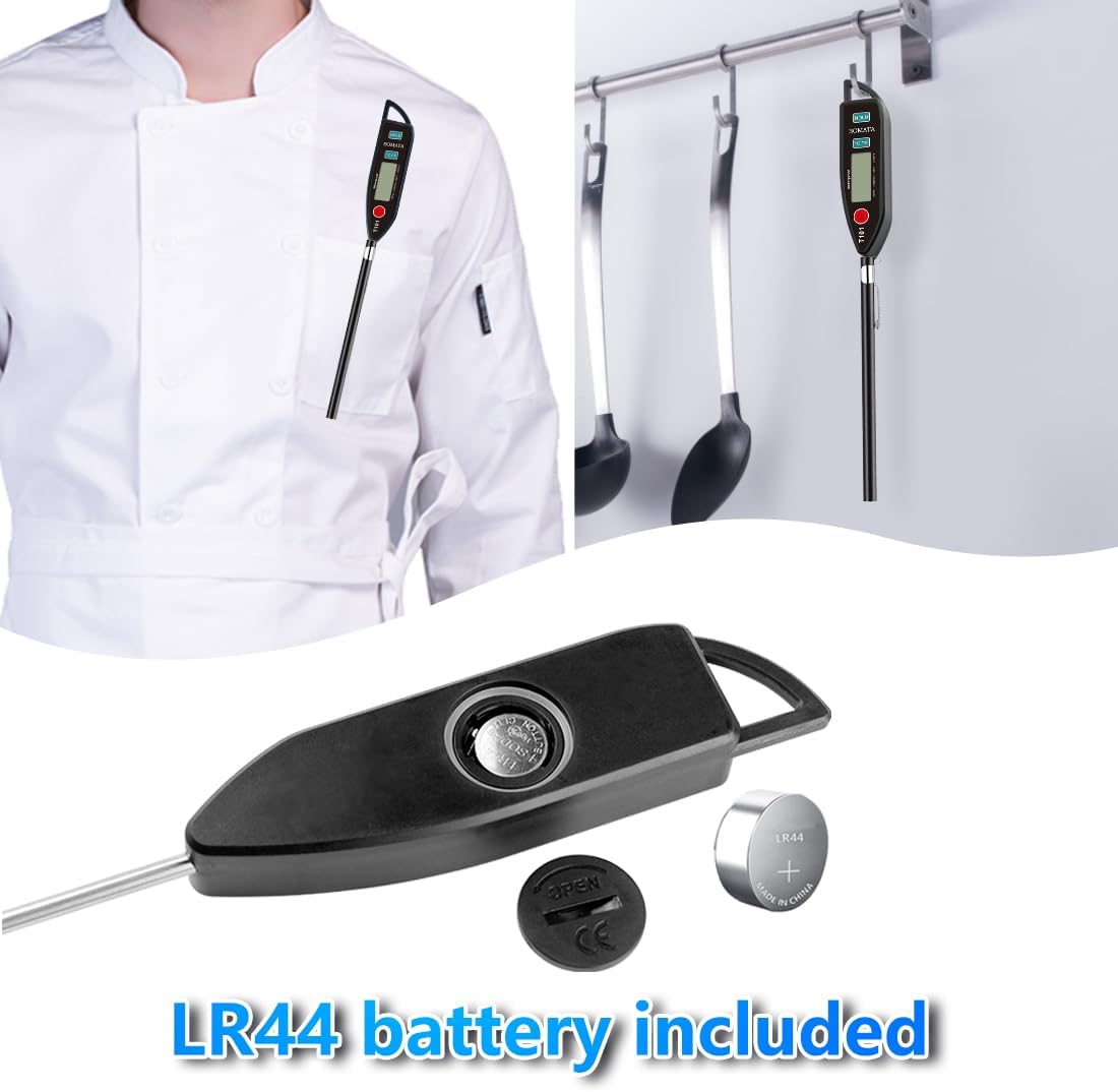 BOMATA Digital Water Thermometer for Water, Liquid, Candle and Cooking. Instant Read Food Thermometer Waterproof IPX7 with Long Probe for Cooking, Meat, BBQ! T101 (Black Color)…