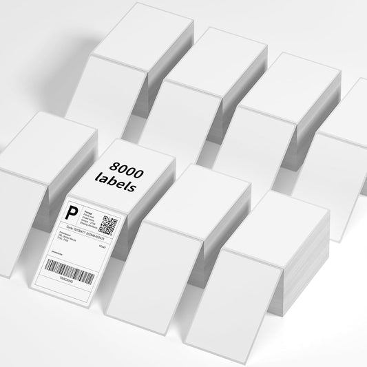 FungLam 4"x6" Thermal Shipping Labels, 8000 Fanfold Adhensive Mailing Labels for Munbyn, Rollo, Polono Direct Thermal Printers, (8 Stack)