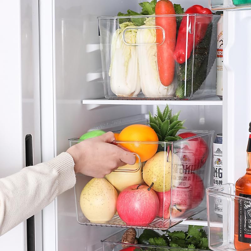 Set of 8 pack Clear Plastic Storage Bins, Pantry Organization and Storage, Clear Organizing Bins for Kitchen Organization, Freeze Storage, Home Edit and Cabinet Organizers (8Large)