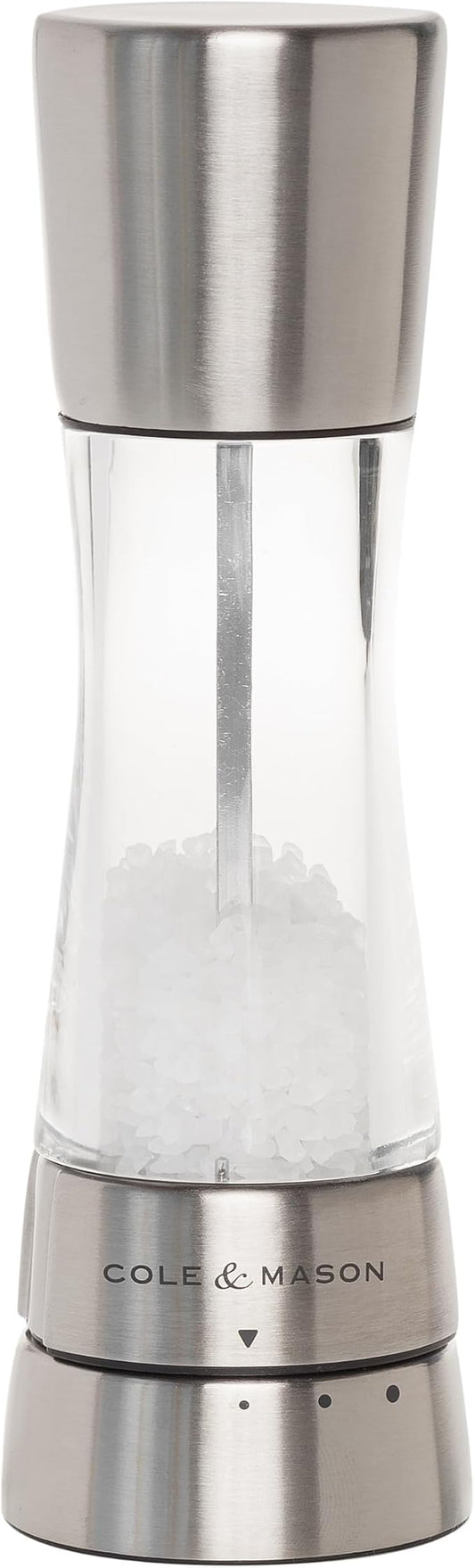 COLE & MASON Derwent Salt Grinder - Stainless Steel Mill Includes Gourmet Precision Mechanism and Premium Sea Salt