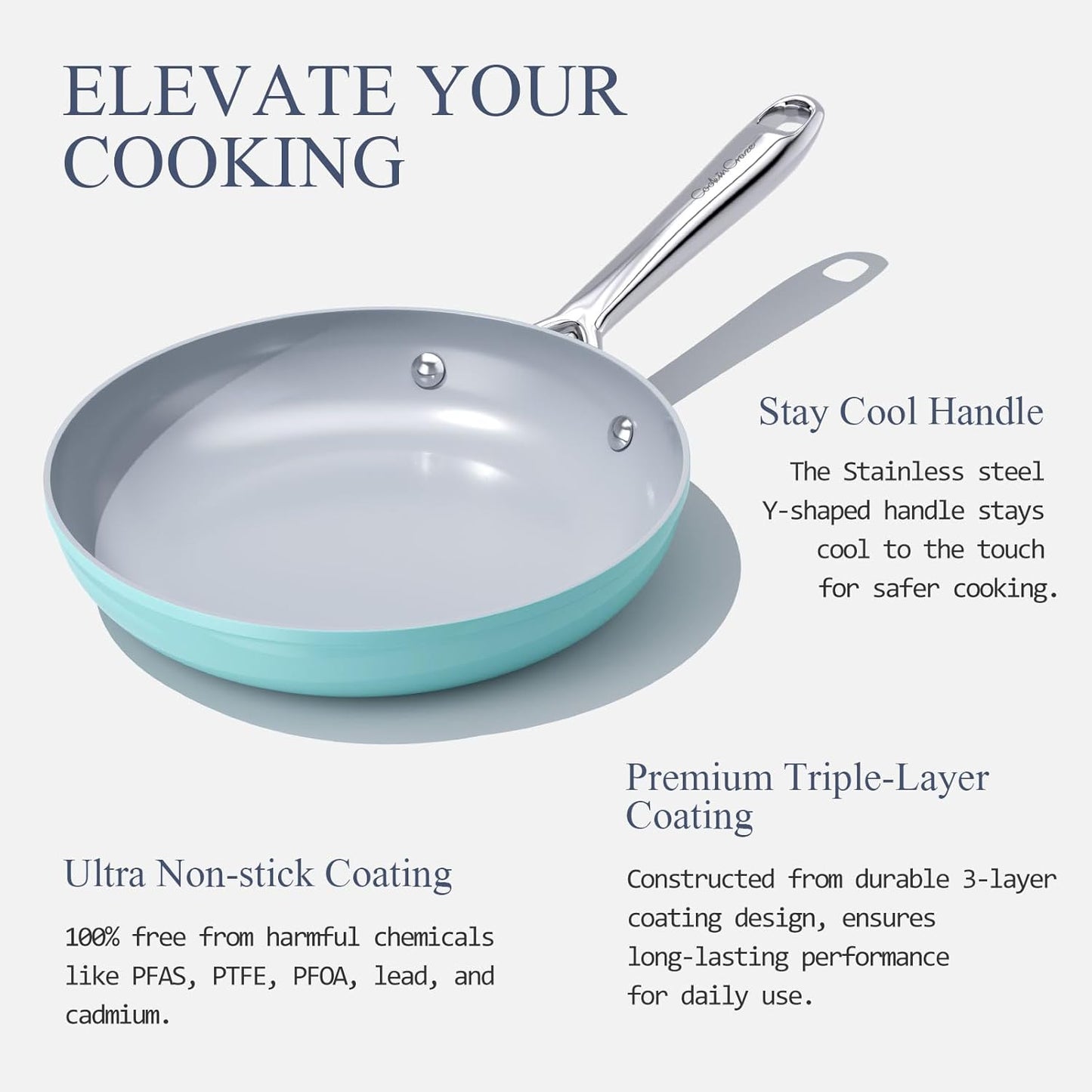 Nonstick Ceramic Frying Pan 8 Inch for Induction Cooktop - Non Toxic, PTFE/PFOA/PFAS Free, Oven & Dishwasher Safe up to 500°F - Non Stick Egg Skillet with Stay-Cool Handle - Caribbean Blue