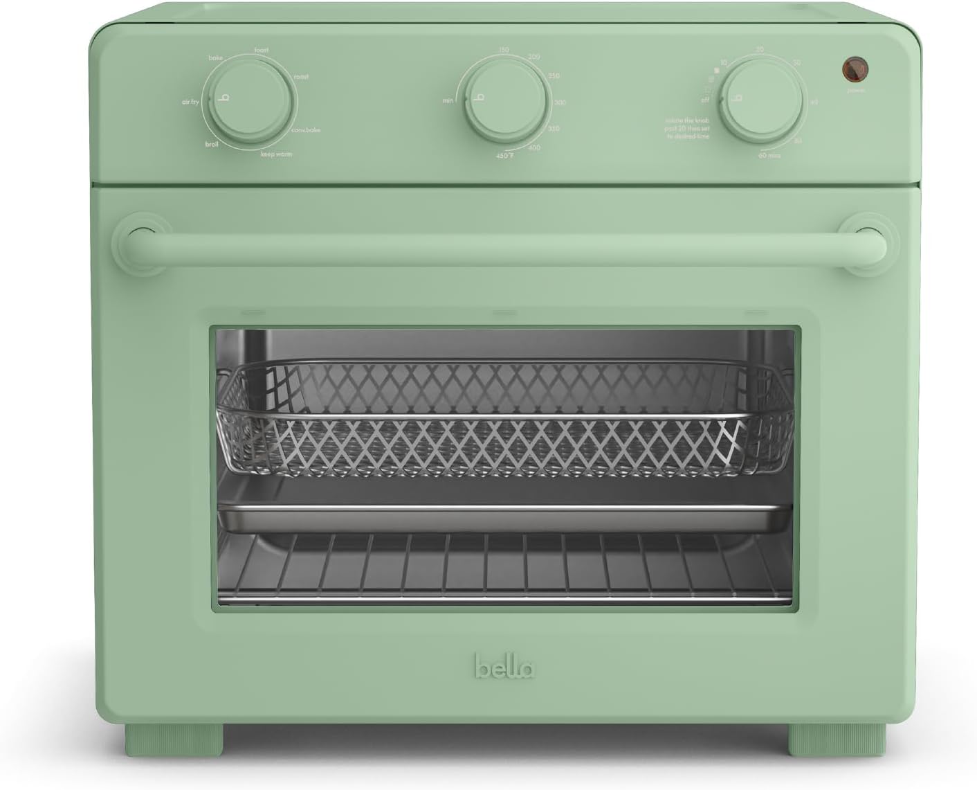 bella Air Fry Toaster Oven, 7 Preset Cooking Options, Dishwasher-Safe EverGood Coated Trays Included, 60-Minute Auto Shutoff w Audible Timer, Power Indicator Light, 1700 Watt, Seaglass
