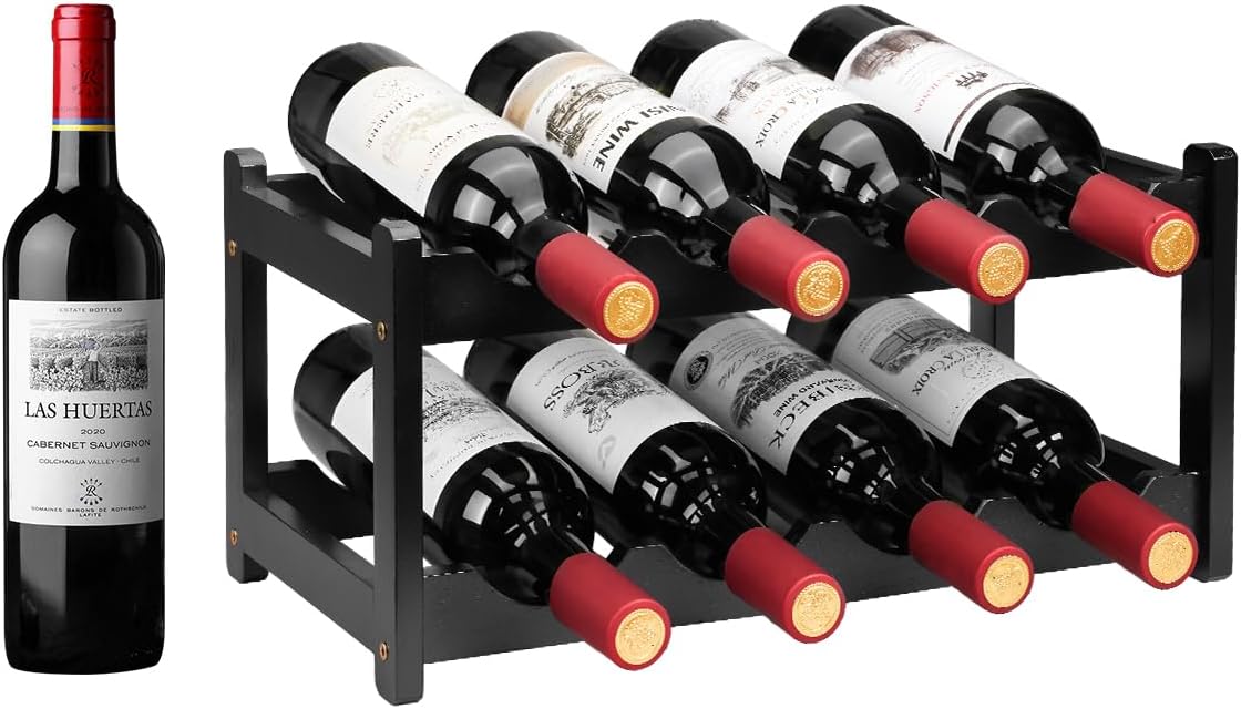 Wine Rack 8 Bottle 2-Tier Eco-Friendly Bamboo Wine Storage Easy-Assembly Space-Saving for Wine Lovers,Kitchen Wine Organizer for Countertop,Pantry, Home,Room Decor,Bar