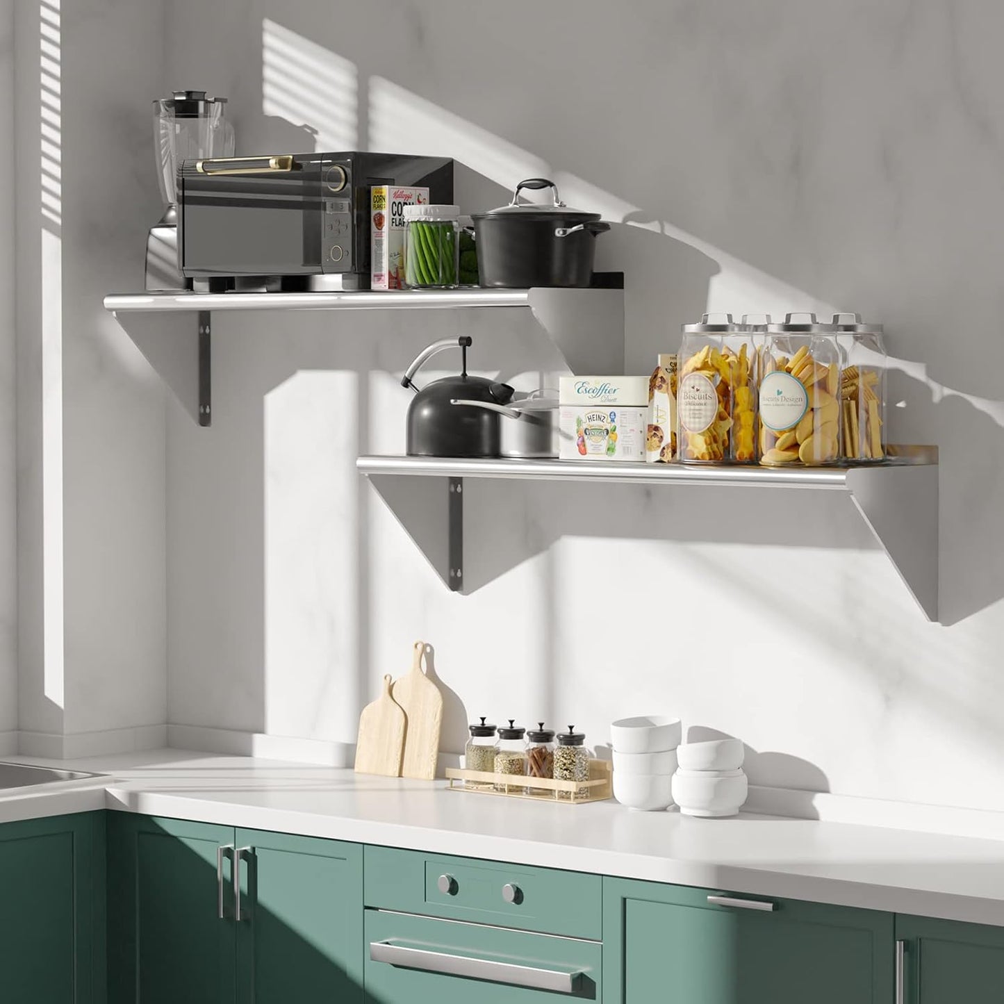Stainless Steel Shelf 12"x24", Space-Saving Wall Mounted Shelving, 260lb Heavy Duty Steel Shelves with Easy-Clean Surface for Kitchen, Restaurant, Bar, Hotel (Commercial & Home Use)