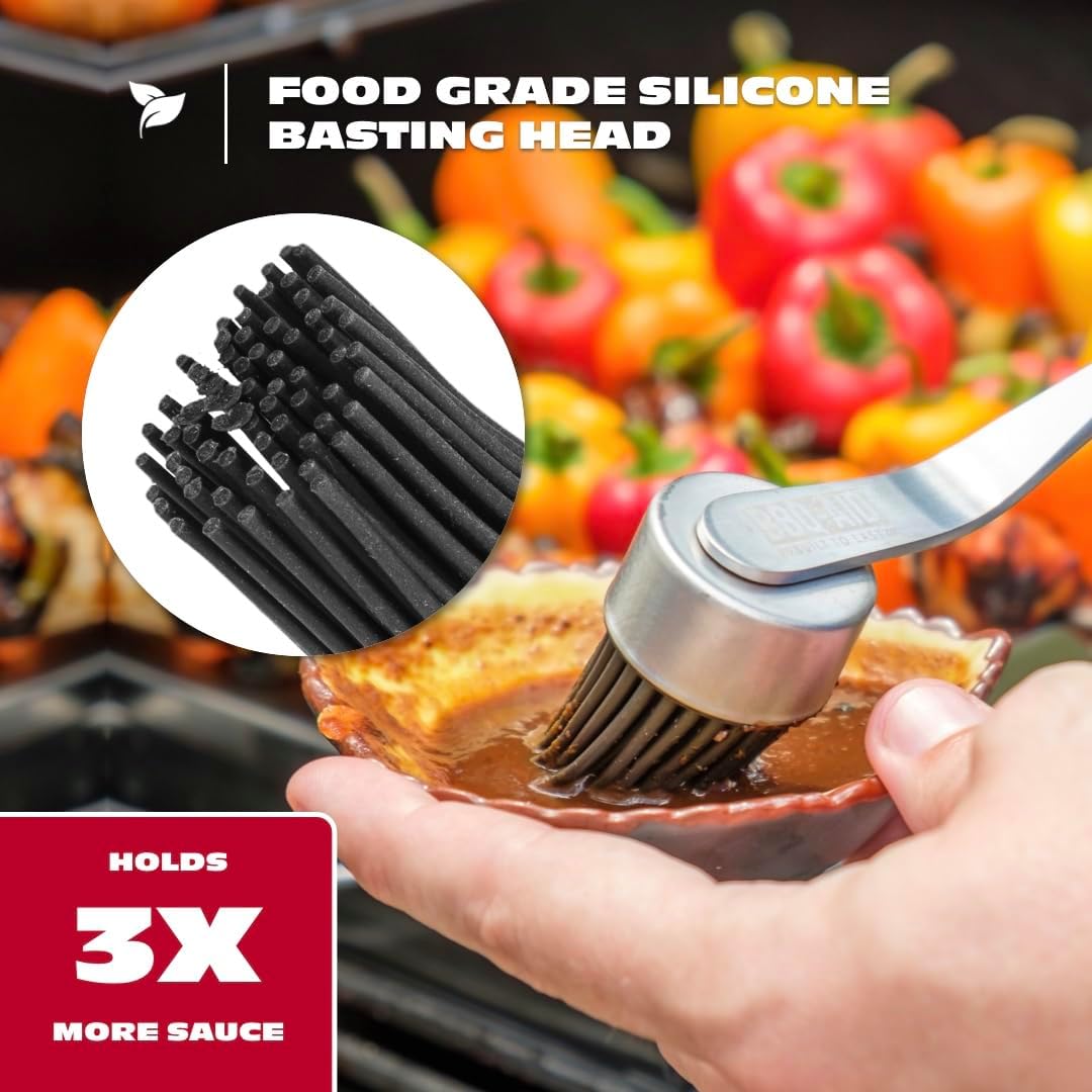 BBQ-AID Basting Brush - For Marinating, Glazing, Seasoning - Bbq Silicone Brush Cooking, Baster for Cooking Brush - Premium Wood Handle, Stainless Steel Core and Silicone Bristles for Easy Cleaning