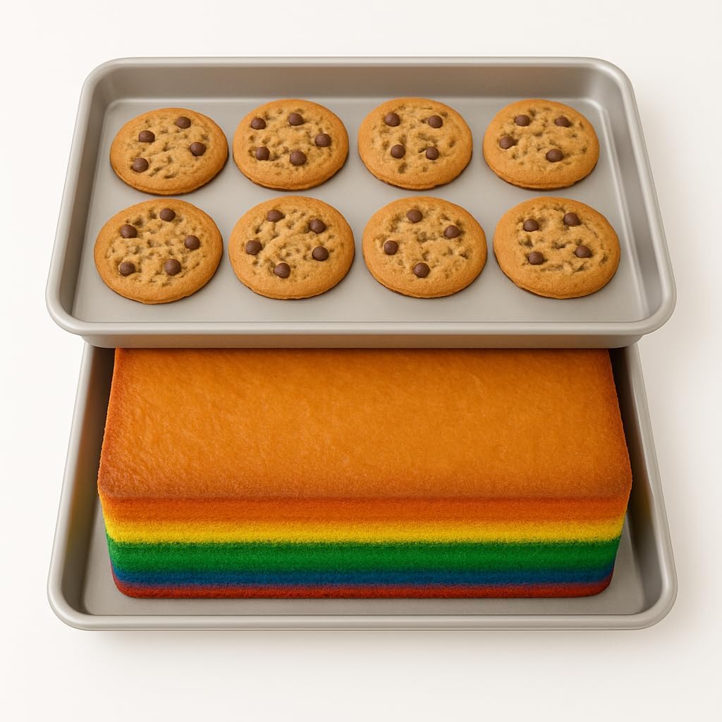 Baking Sheet Pan 9x13 Non Toxic Baking sheets for Oven in Rust Free Best cookie sheets for baking, Warp Resistant, Food Grade Aluminum, Versatile, Easy Cleanup - Quarter Sheet Pan Pack Of 2