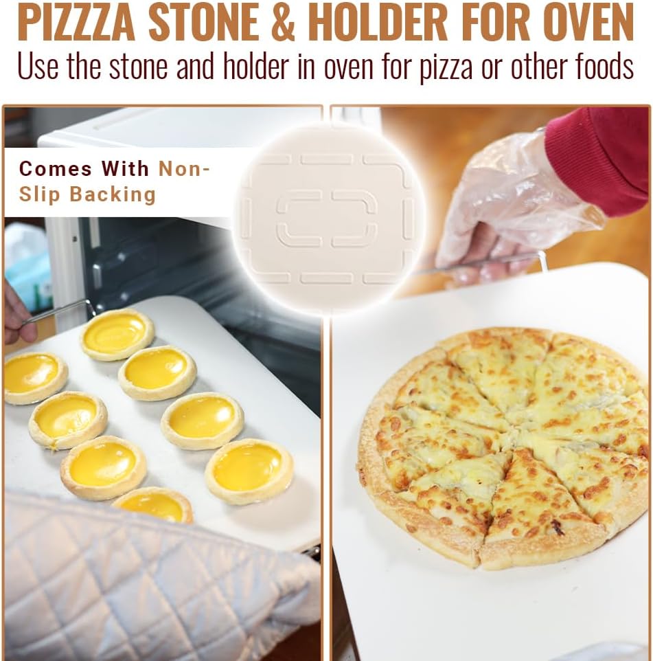 8 PCS Pizza Stone Set, Extra Large 15×12 Inch Pizza Stone for Grill, Rectangle Baking Sone With Pizza Kit for Pizza, Bread, BBQ Grilling, Pizza Peel Set