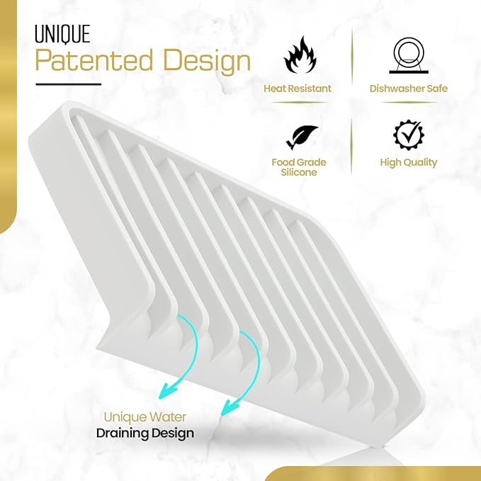 Effilogic Silicone Sponge Holder – Self-Draining Kitchen Sink Organizer, Quick Dry Mat and Counter Protector – Dishwashing Accessories for Sponges, Brushes, and Soap - Large White