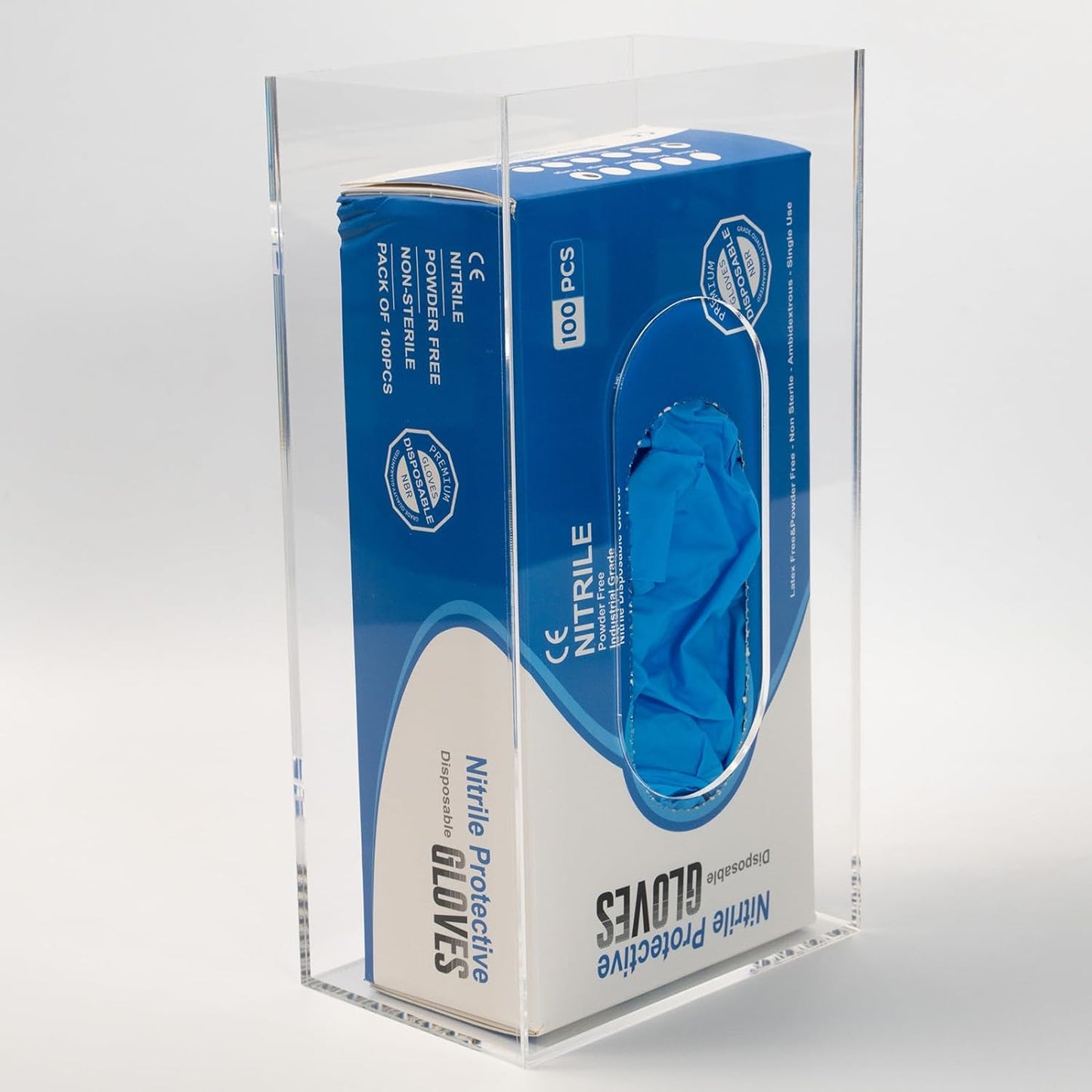 Glove Box Holder Dispenser Acrylic Single Side Loaded Clear Rack Storage Organizer for Medical, Latex, Rubber, Nitrile, Exam, Disposable Glove Boxes and Face Mask Holder Standing or Wall Mount