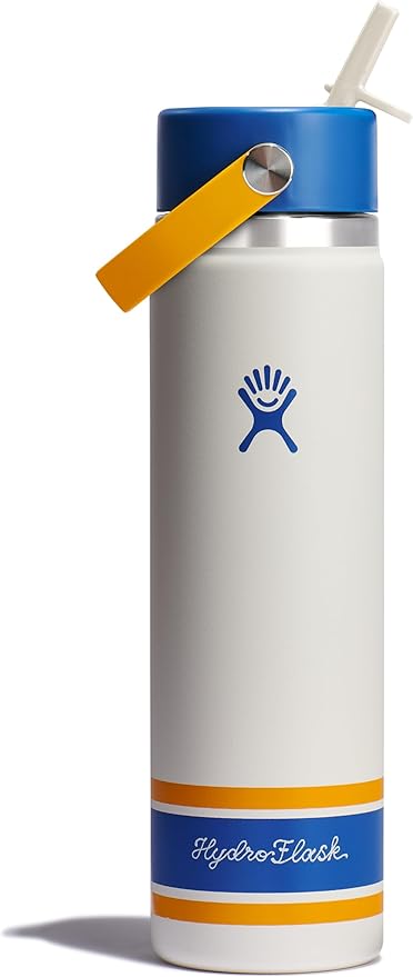 Hydro Flask Water Bottle - Insulated Stainless Steel - Wide Mouth Flex Straw Lid, Non Spill, Leakproof and Refillable in 24 Oz Campus Ivory