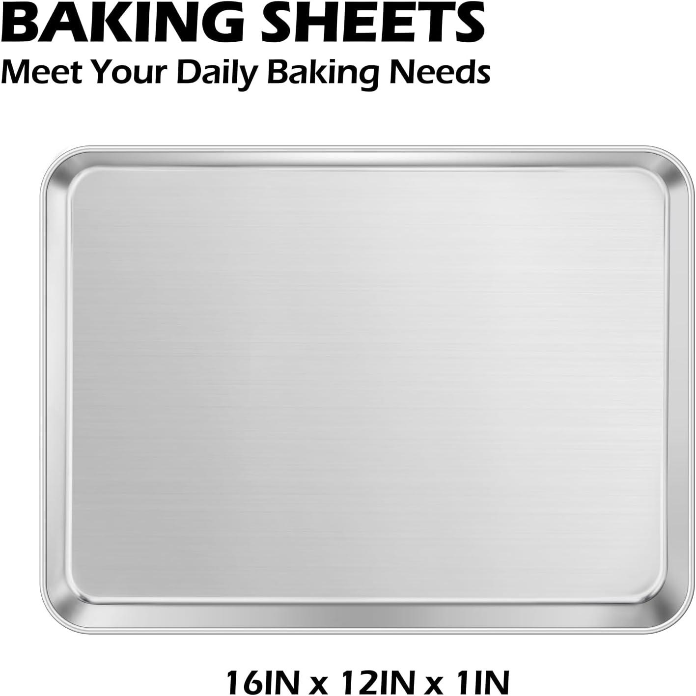Baking Sheets Pan, Leonyo 2Pack 16IN x 12IN Stainless Steel Cookies Sheets for Baking, 1IN Deep Metal Toaster Oven Pan Tray for Oven, Dishwasher Safe