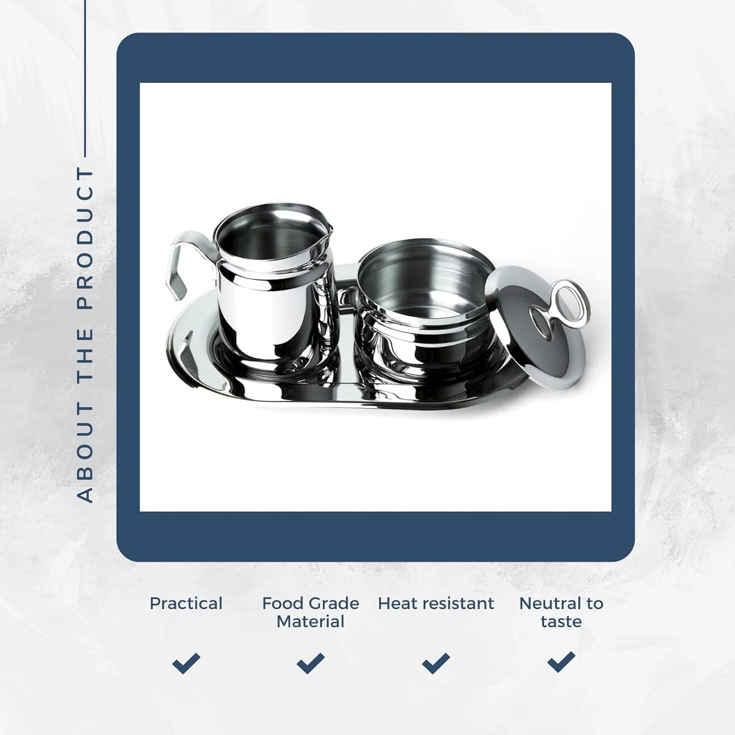 Regent OVATION Stainless Steel Sugar and Creamer Set on Tray Creamer and Sugar Bowl Set Stainless Steel Latte Milk Cup Cream Jug and Sugar Bowl Tray for Coffee Serving Set Frothing Milk