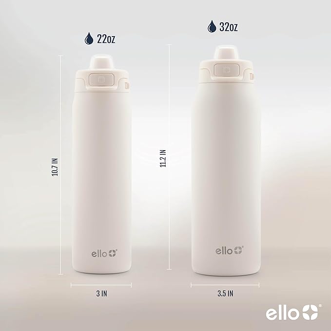 Ello Pop & Fill Stainless Steel Water Bottle with Quick Fill Technology, Double Walled Vacuum Insulated Metal, Leak Proof Locking Lid, Sip & Chug, BPA Free, Holiday Gift for Him Her, 22oz, 32oz, 40oz