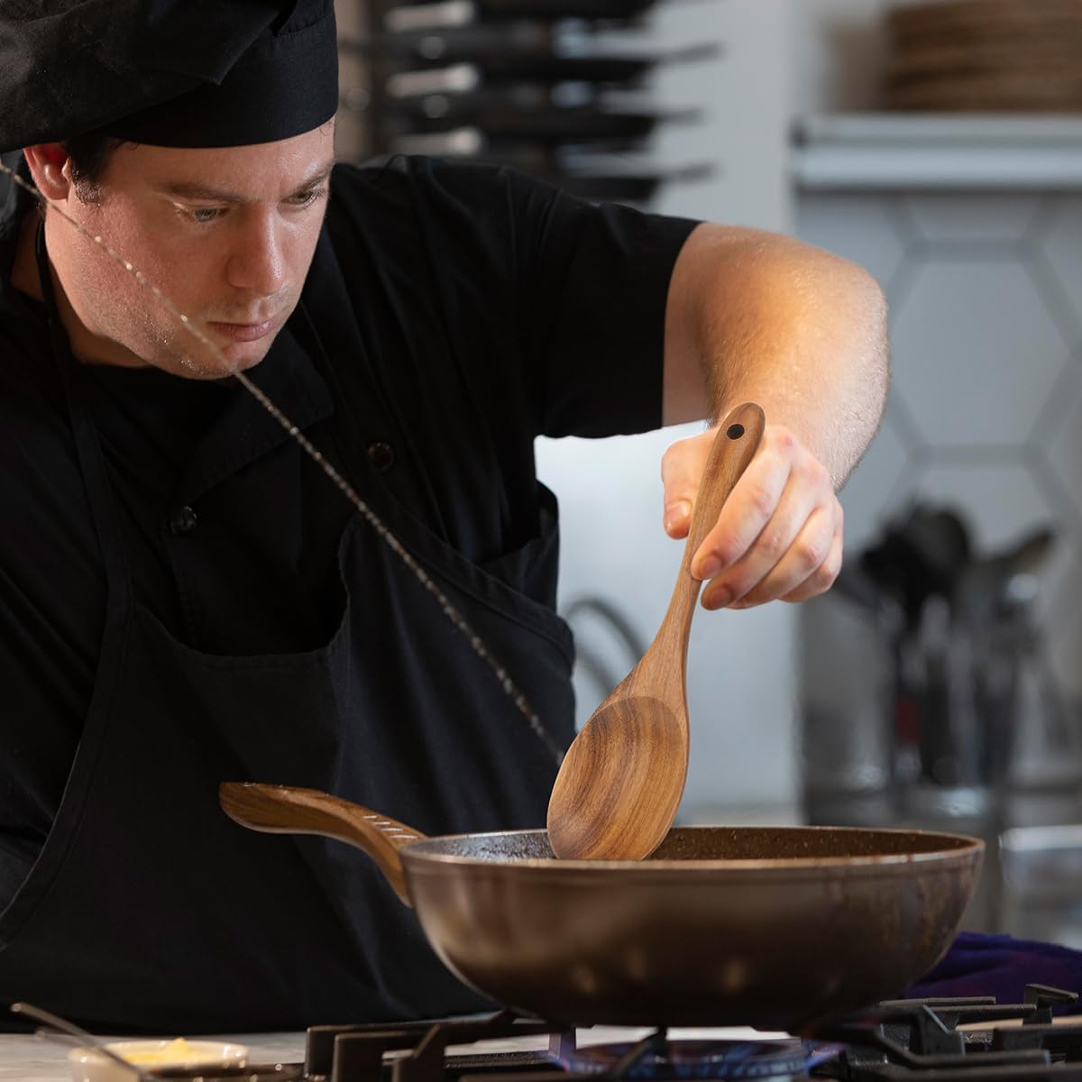 Teak Wood Sporks 10.2-Inch Pack of 2, Teak Wooden Salad Forks with Ergonomical Handles, Salad Fork for Cooking, Wooden Spork for Salad Serving