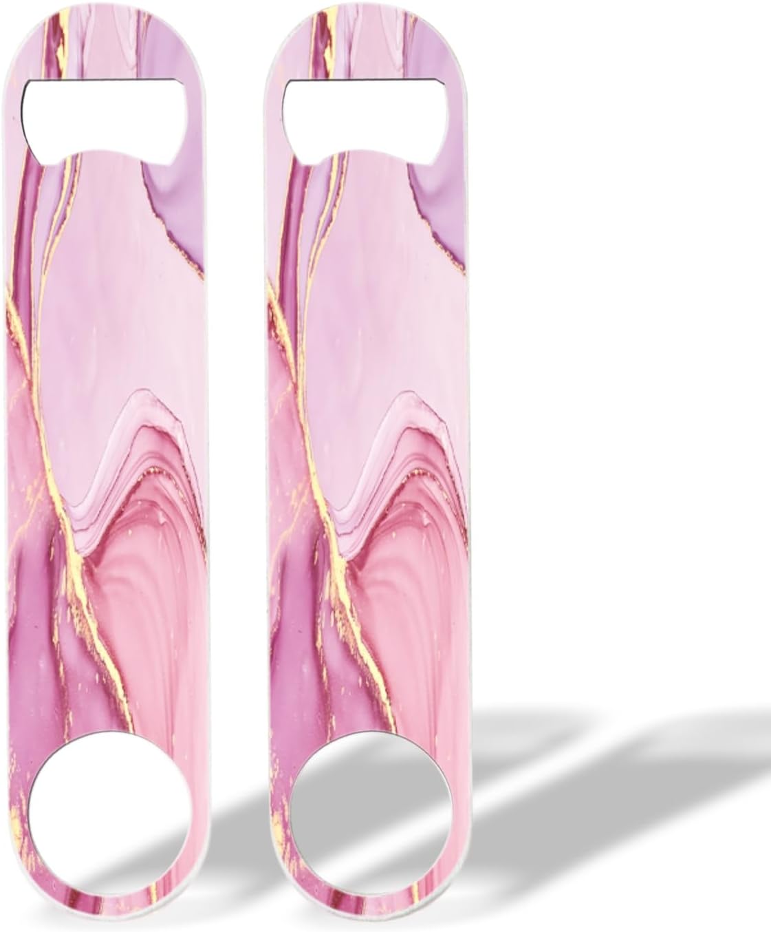 2 PACK Beer Bottle Opener, Stainless Steel Flat Bottle Openers,7 inch Metal Decor,Pink And Gold Marble