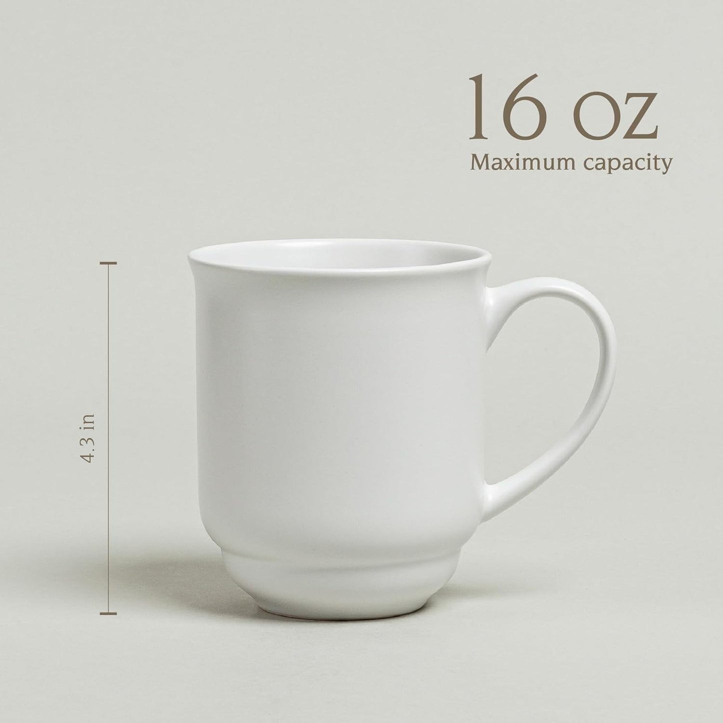 over&back Rim Stoneware Coffee Mugs - 4-Piece Mug Set - Enjoy the Perfect Cup of Coffee, Tea, Latte, and More - Semi-Matte White - 16oz