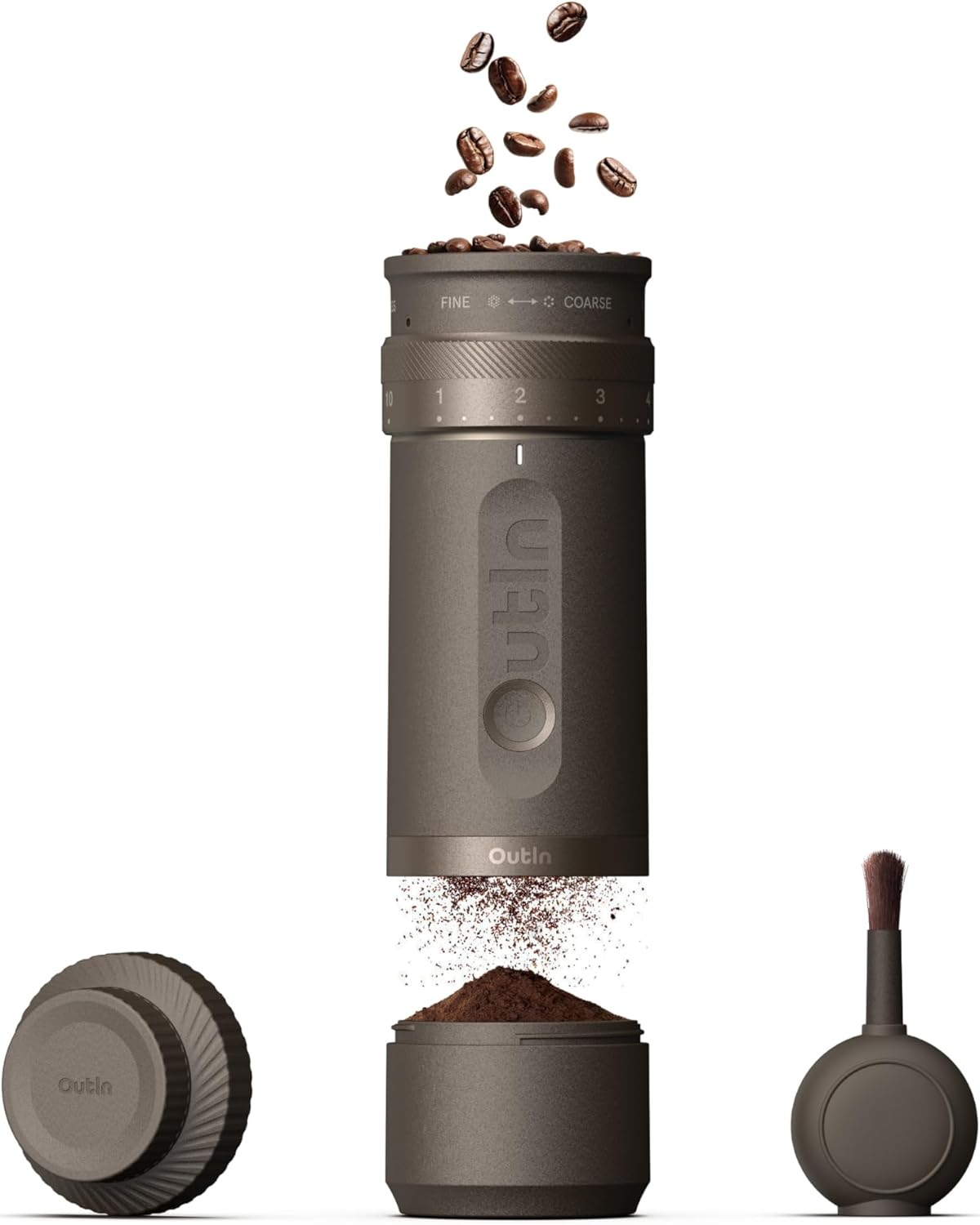 OutIn Fino Portable Electric Coffee Grinder,Adjustable Coffee Bean Grinder with 28 Precise Grind Setting,One-Button Burr Coffee Grinder with Fast‑Charge Battery, Auto‑Stop & Clog‑Protection