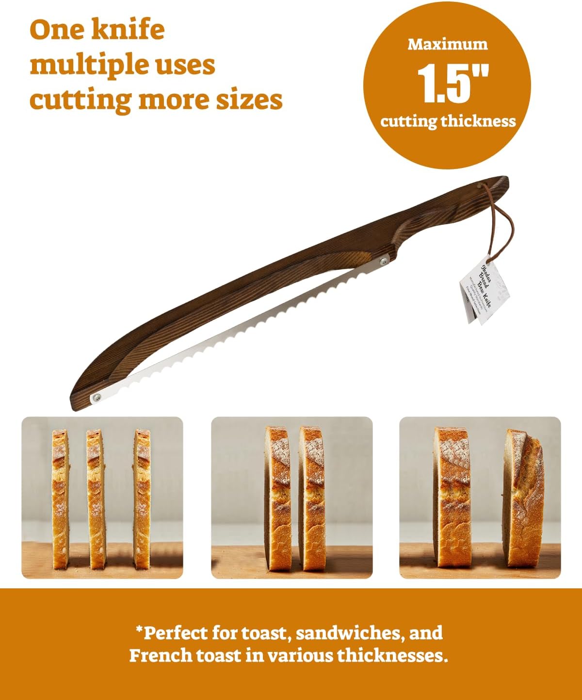 16.5” Bread slicer for Homemade Bread, Serrated Bread Knife for homemade bread with Bow Design, Premium Bread Knife, Bread Slicer, Bread Cutter for Bagels, Baguettes, Charcoal-Grilled