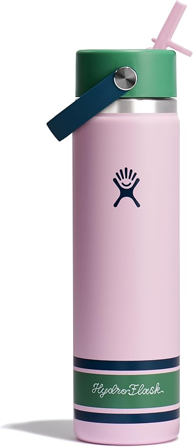 Hydro Flask Water Bottle - Insulated Stainless Steel - Wide Mouth Flex Straw Lid, Non Spill, Leakproof and Refillable in 24 Oz Campus Pink