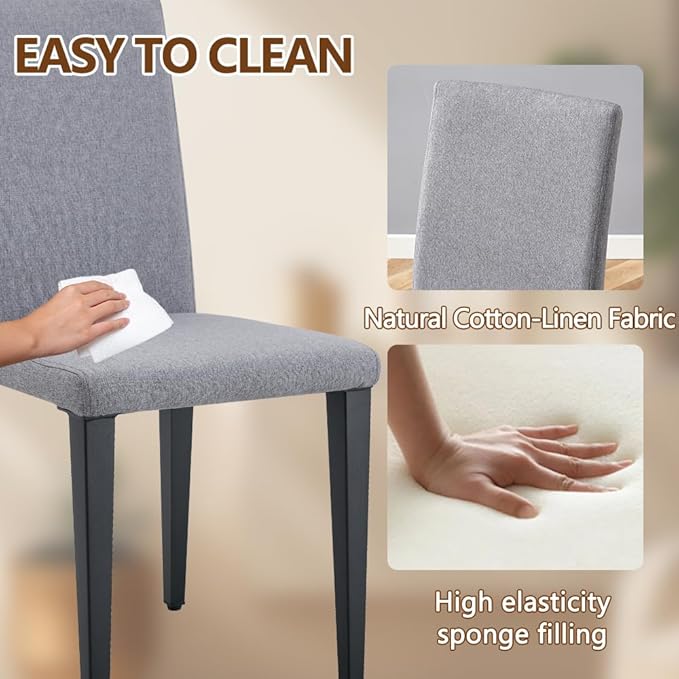 86.6" Dining Table Set for 6, Modern 7 Piece Wood Kitchen Table and Chairs Set, Rectangle Dining Room Table with 6 Linen Fabric Upholstered Chairs, Ideal for Apartment, Kitchen, Dining Room