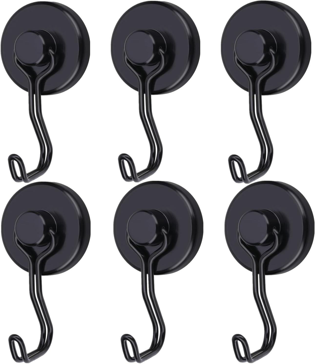 Magnetic Hooks 100LB Cruise Refrigerator Heavy Duty Neodymium Rare Earth Magnetic Hangers, Rubber Scratch-Resistant Base, Ideal for Indoor/Outdoor Hanging(Black 6Pack)