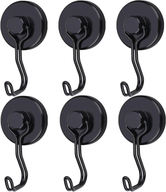 Magnetic Hooks 100LB Cruise Refrigerator Heavy Duty Neodymium Rare Earth Magnetic Hangers, Rubber Scratch-Resistant Base, Ideal for Indoor/Outdoor Hanging(Black 6Pack)