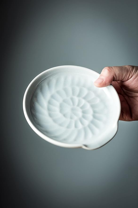 Ceramic Spoon Rest, Kitchen Spoon Holder for Stove Top, Cooking Utensil Rest - Modern Farmhouse Kitchen Decor Large Utensil Holder for Ladles Tongs Spatula - Gray