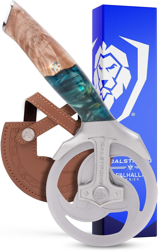 Dalstrong Pizza Wheel Cutter - Valhalla Series - The Orbit Razor - Heavy-Duty 5CR15MOV Stainless Steel - Resin & Wood Handle - Razor Sharp - Thumb Guard Protection & Blade Leather Sheath