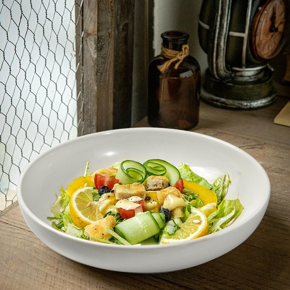 homEdge Pasta Bowls, 30 Ounces Porcelain Serving Bowls for Salad, Soup, Spaghetti, Pasta, Set of 6-White