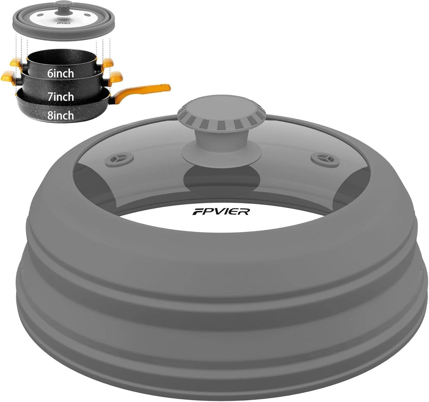 Collapsible Microwave Splatter Cover - Vented Silicone & Glass Lid with Easy-Grip Handle, Fits 6 to 8 Inch Plates & Bowls, 9 Inch Diameter, Prevents Splatters & Ensures Even Heating
