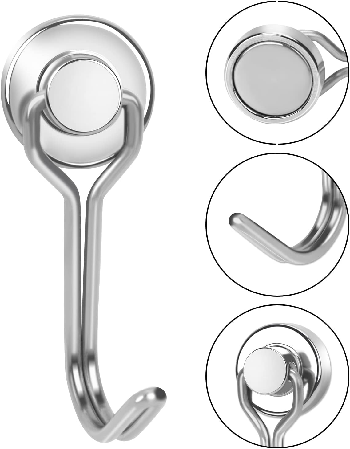 E BAVITE Swivel Swing Magnetic Hooks New Upgraded, 30LB（6pack） Refrigerator Magnet Hook Strong Neodymium Magnets, Perfect for Refrigerator and Other Surfaces,60mm(2.36in) in