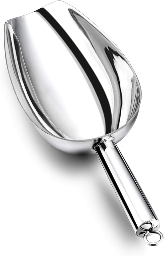 P&P CHEF Food Ice Scoop, Stainless Steel Scoop, Metal Candy Popcorn Flour Utility Scooper for Wedding Party Bar Kitchen Bath, Heavy Duty & Dishwasher Safe, (12oz, 1Pc)