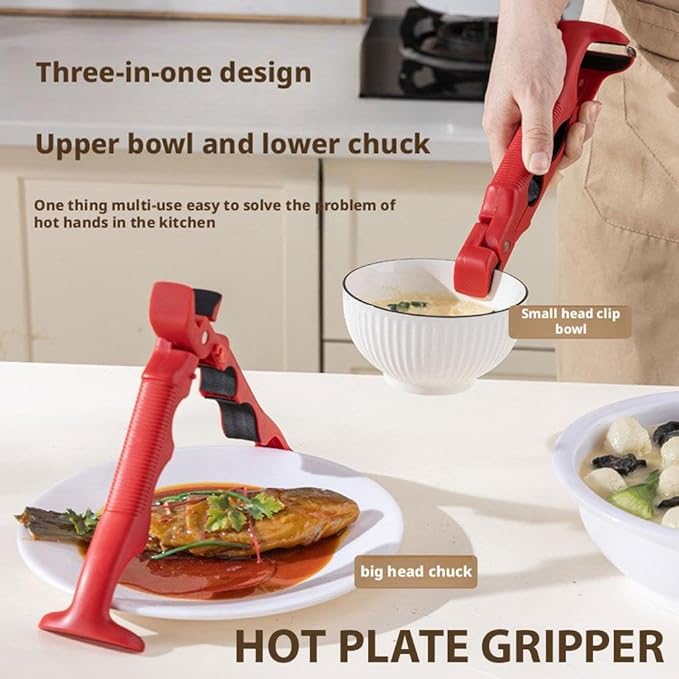 3-in-1 Hot Plate Gripper,2PCS 2026 New Upgrade Hot Plate Gripper Lifters Tongs,Multi-Angle Anti-Scald Bowl Holder Clip & Ho-t Plat-e Grabber Tool with Lock,Kitchen Utensil for Bowls,Pans,Dishes-2 PC