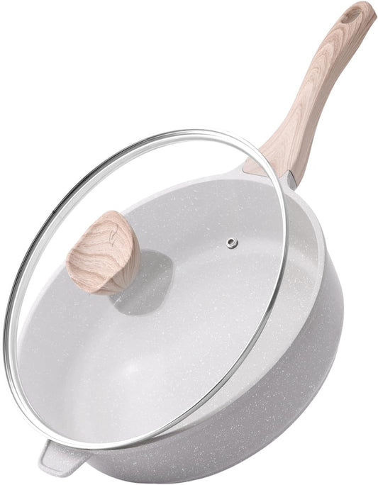 Nonstick Ceramic Deep Frying Pan, 11 Inch Non Toxic Skillet with Lid, Healthy Jumbo Cooker, Saute Pan for Cooking, Induction Cookware, PFOA & PFAS Free