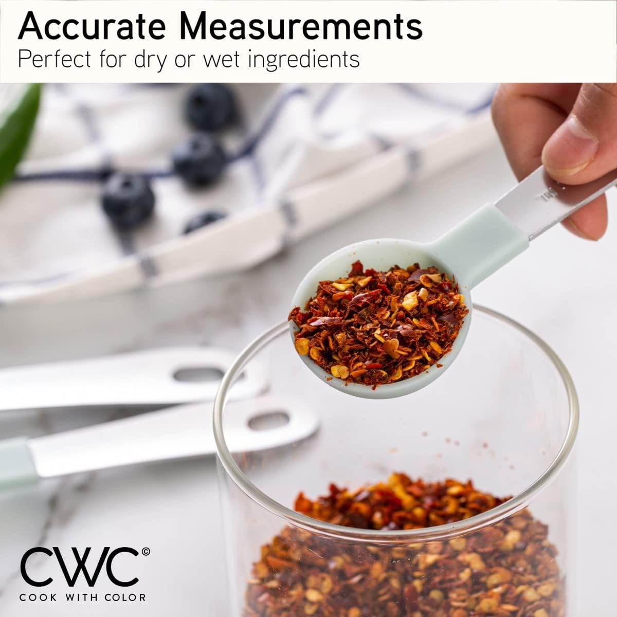 COOK WITH COLOR Measuring Cups Set and Measuring Spoon Set, Stainless Steel Handles, Nesting Kitchen Measuring Set, Liquid Measuring Cup Set, 12 PC Stainless Steel, Mint