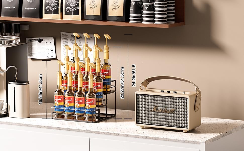 12 Bottle Capacity Coffee Syrup Organizer 3 Tier Coffee Syrup Stand Shelf for Coffee Bar Kitchen Small Wine Rack for Bar Family Storage for Syrup Wine Dressing