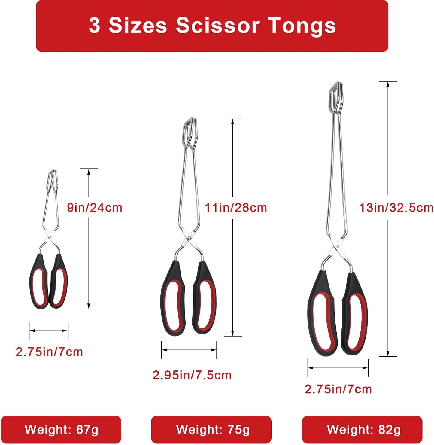 Coitak 3 Pack Scissor Tongs Cooking Stainless Steel Food Tongs Barbecue Grilling Tongs for Flipping Food Tool, 9/11/13 Inch