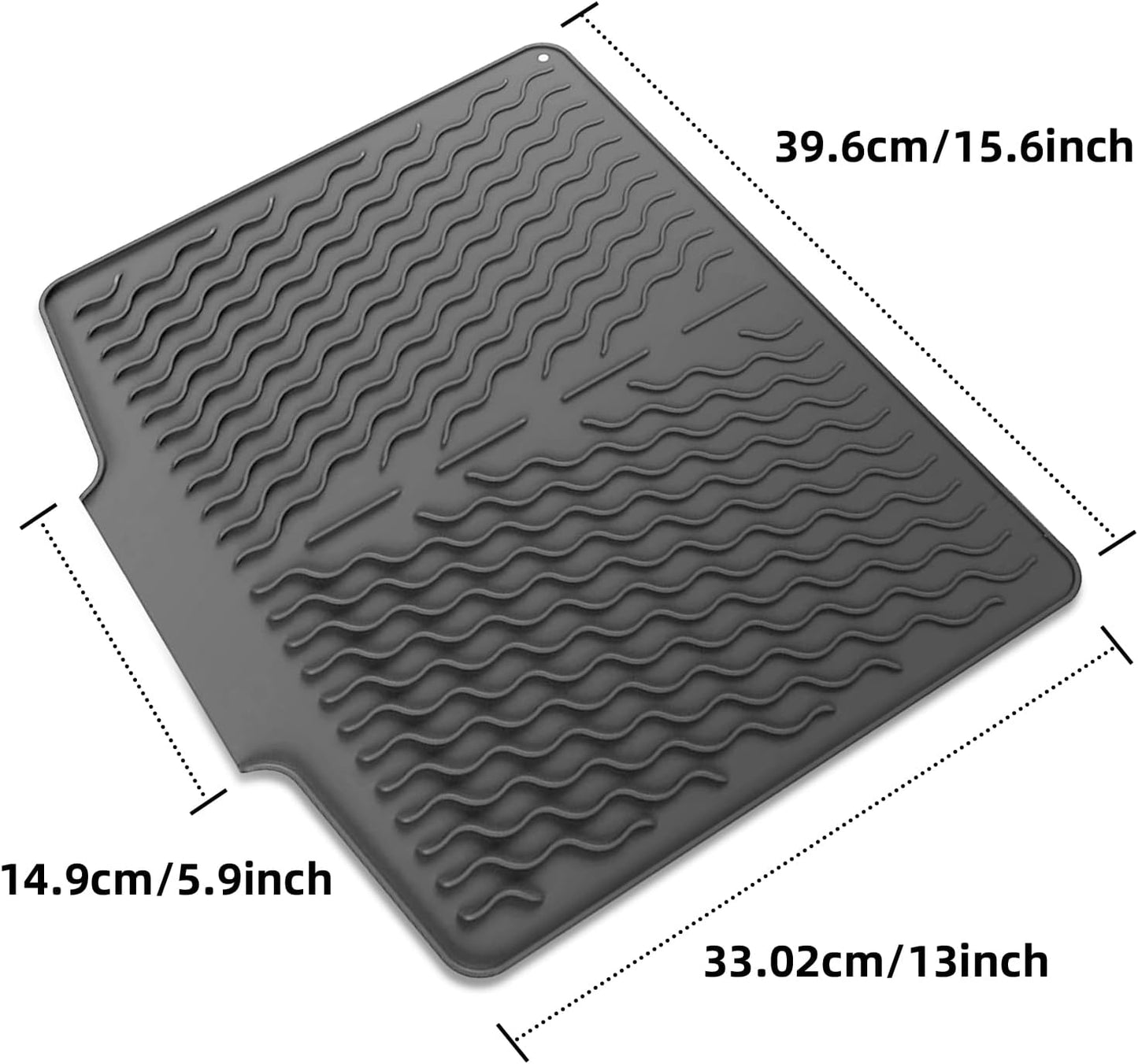 Dish drying mats for kitchen counter, Silicone dish drying mat ,Heat resistant mats for countertop,With drain port ,Stone drying mat for kitchen counter (15.6" x 13", black)